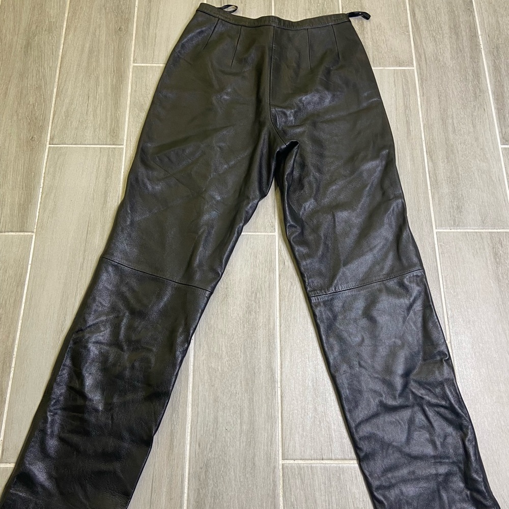 Mixit Womens Leather Pants Size 8 Black High Rise Straight Leg 100% Leather Line